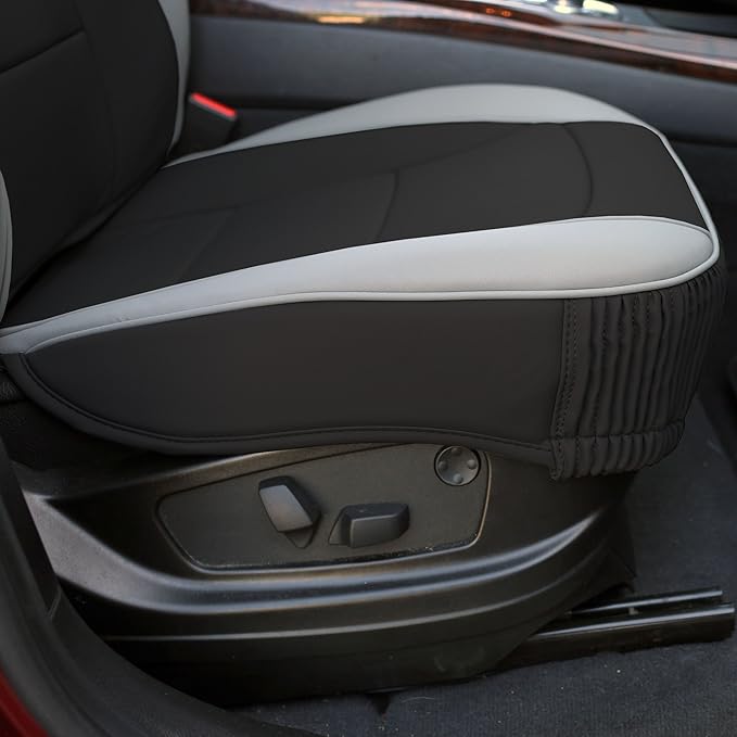 FH Group Car Seat Cover for Back Seat Gray Black Faux Leather - Universal Fit, Rear Seat Covers for Cars with Rear Split Bench, Car Seat Cushions, Car Interior Accessories for SUV, Sedan, Van