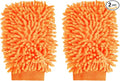 HARFINGTON 2pcs Premium Chenille Microfiber Car Wash Mitts 9.8" x 7.9" Scratch Free Wash Gloves Absorbent Double Sided Plush Cleaning Drying Mitts for Car Washing Home Orange Yellow