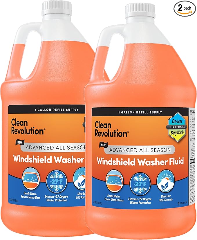 Clean Revolution Advanced All Season Windshield Washer Fluid | Ultra Low VOC Formula | Extreme -27°F Winter Protection |128 Fl. Oz | 2 Pack