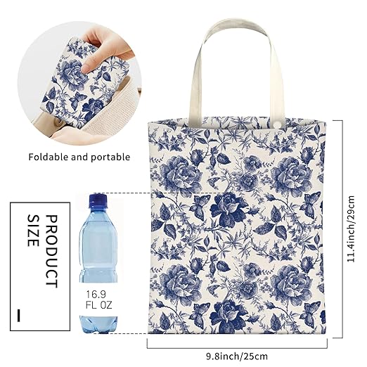 Cute Car Trash Can, Hanging Canvas Car Back Seat Organizer and Storage Bag, Funny Car Trash Bag For Travelling, Outdoor Blue Ceramic Floral