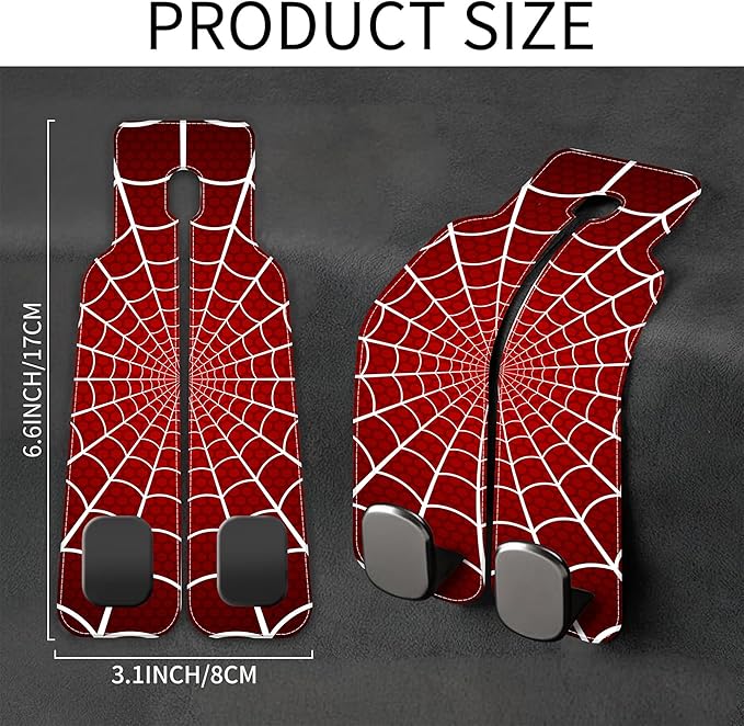 1 Pack Purse Hook for Car Red and White Spider Web Headrest Back Seat Hook Premium Leather Double Metal Hanger Storage Pack Bag Purse Holder Car Accessories