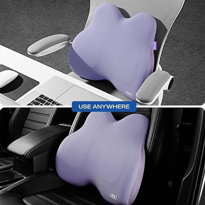 Skechers Women’s Lumbar Pillow,Memory Foam Lumbar Support Pillow for Office,Chair Lower Back Pain Relief Lumbar Pillow,Ergonomic Design Back Support Pillow for Office Chair,Car,Home,Travel,Purple
