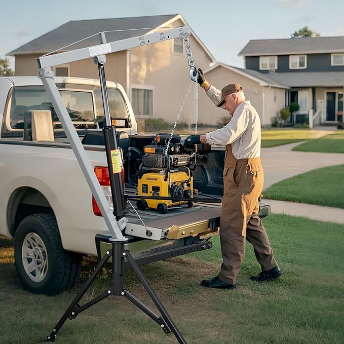 1000lbs Receiver Hitch Mounted Hydraulic 360° Swivel Truck Crane with 3 Boom Capacity Options: 500lbs, 750lbs, 1000lbs. Ideal for Workshops, Construction, Agriculture, and Logging,Gray