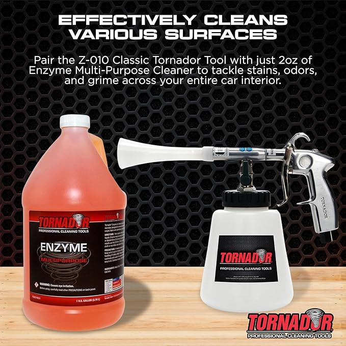 Tornador TC-Enzyme Multi-Purpose Cleaner – 1 Gallon | Enzyme Interior Cleaner for Carpet, Upholstery, Car Detailing Car Cleaning Gun Solution | Odor Control Concentrate