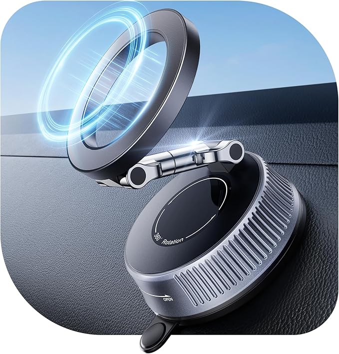 Magnetic Car Phone Holder with Suction Cup, [90LBS Vacuum Suction & 2800GF Strong Magnetic] Phone Holders for Your Car, 360° Adjustable Car Phone Mount for MagSafe, iPhone 17 16 15, Android