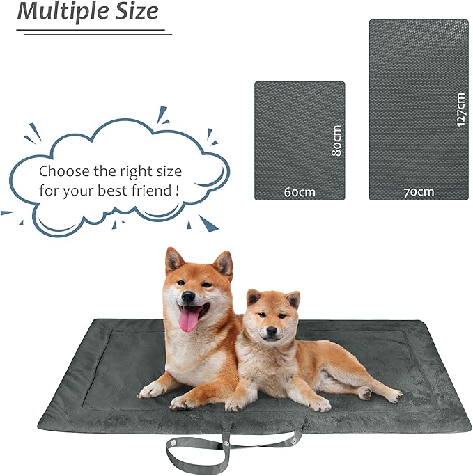 Catalonia Classic Waterproof Dog Mat, Portable Reversible Pet Travel Mat, Pet Cushion Pad with Handle for Small Medium Dogs Cats, Indoor or Outdoor, 50x27.5 inch, Gray