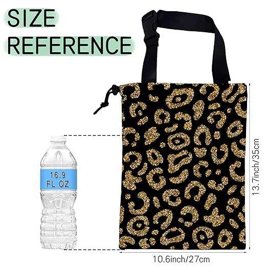 Glitter Leopard Car Trash Bag,Golden Lips Hanging Drawstring Car Garbage Bag,Waterproof Canvas Car Back Seat Organizer with Adjustable Buckle,for Vehicles,SUVs,Camping,Road Trips