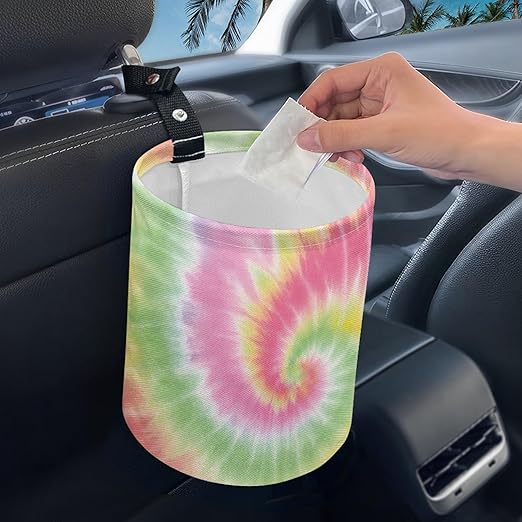 Small Trash Can for Car Tie Dye Print Automotive Accessories for Interior Organizer Truck SUV RV Vehicle Home Office Small Portable Hanging Garbage Bags