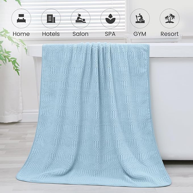 JML Microfiber Bath Towels, Large Bathroom Towel 2 Pack (30" x 60"), Oversized, Soft, Super Absorbent and Fast Drying, Multipurpose Use for Sport, Fitness, Yoga, Diamond Cross Grid Light Blue