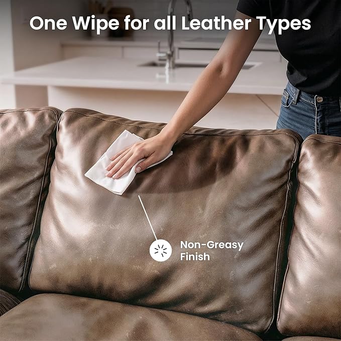 EVEO Leather Cleaner Wipes 4-in-1 Leather Cleaner and Conditioner for Furniture, Car Interior, Couch, Shoes & Purses – UV Protection, XL Moistened Cleaning Wipes Restore & Protect – 3 Pack (90 Total)