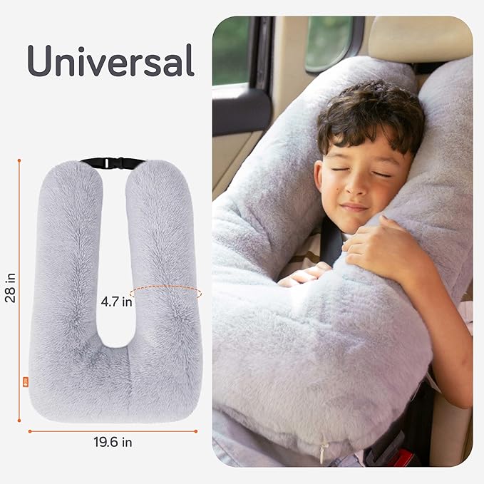 Baby Uma Car Pillow for Kids - Soft 'n Cozy U-Shaped Kids Travel Pillow, Machine Washable Cover & PP Cotton Filling, Car Seat Head Support Toddler, Neck Pillows for Travel (Gray)