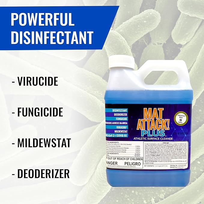 Dollamur Mat Attack! PLUS® Gym & Yoga Mat Cleaner, Hygienic Cleaner for Rubber Flooring, Wrestling Mats, and Fitness Floors-Quart