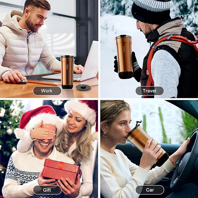 VSITOO S5 heated travel mug,16oz, Auto-Sensing AI Heats Drinks To 120-150°F Hands-Free. Temperature Control for All Cars, Perfect for Home/Office/Travel/Outdoor, Ideal Gift for Coffee Lovers - Copper