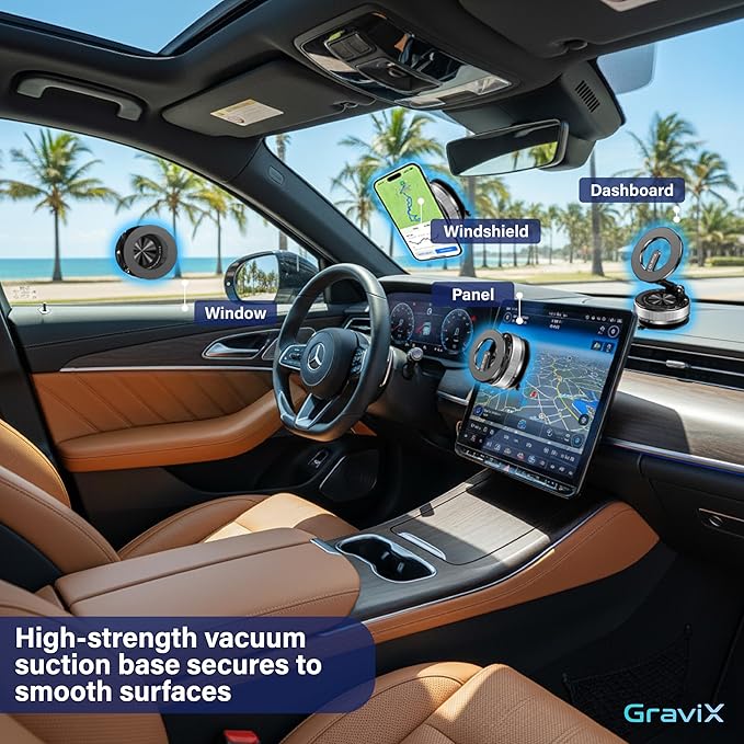 GraviX Car Phone Holder for MagSafe – Adjustable Car Phone Mount with Strong Suction & Powerful Magnet – Phone Holders for Your Car for iPhone 17 Pro Max 16 15 14 13 12 Air Plus – Car Accessories