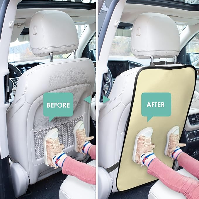 FH Group Faux Leather Seat Back Kick Protectors, Heavy Duty Car Kick Mats for Kids – 2-Pack Back Seat Protector for Driver and Passenger Seat, Waterproof Protection from Dirt, Mud, Easy to Clean