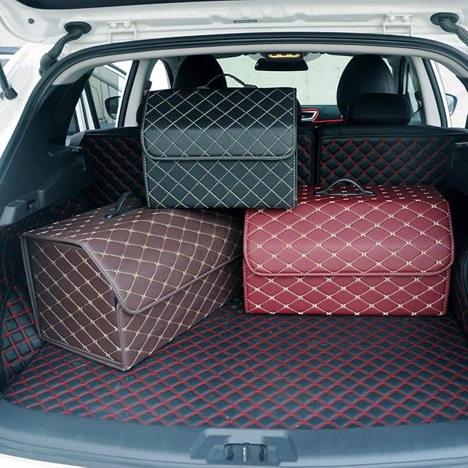 Ergocar Car Trunk Organizer Luxury Foldable Car Boot Tidy Storage Box Waterproof PU Car Boot Storage Organiser for Car/SUV/Truck/Auto (Upgrade Purple-M)