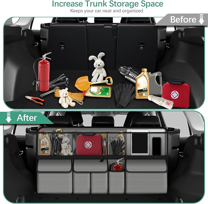 Hanging Car Trunk Organizer Fit For Hyundai Tucson Foldable Large Capacity 41.3x20 inch Backseat Trunk Organizers Storage, Car Accessories Interior, with Multi Pockets Grey