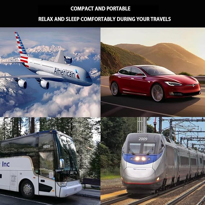 2PCS Travel Pillow with Travel Pillows for Airplanes and Airplane Head Strap, Compact and Comfortable Upright Plane Pillows That Prevents Head from Shaking While Traveling in Cars and Air