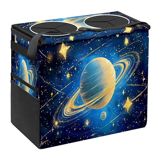 Car Trash Can with Lid, Portable Hanging Automotive Garbage Bin for Vehicles, Leakproof Waste Bag Container for SUV Truck Van Interior Auto Travel Road Trips(Planets)