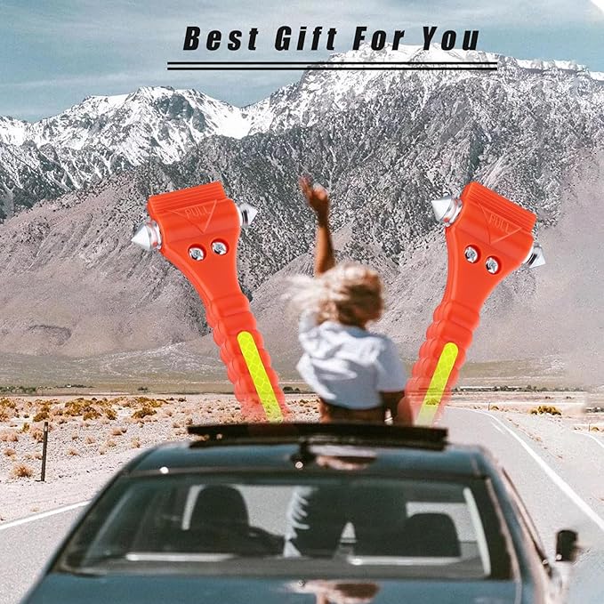 Car Window Breaker, Safety Hammer - Emergency Escape Tool, Window Breaker Seatbelt Cutter, Life Saving Survival Kit with Light Reflective Tape(2-Pack)