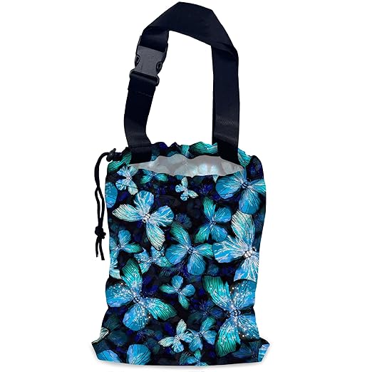 Blue Butterfly Car Trash Bag,Hanging Drawstring Car Garbage Bag,Waterproof Canvas Car Back Seat Organizer with Adjustable Buckle,for Vehicles,SUVs,Camping,Road Trips