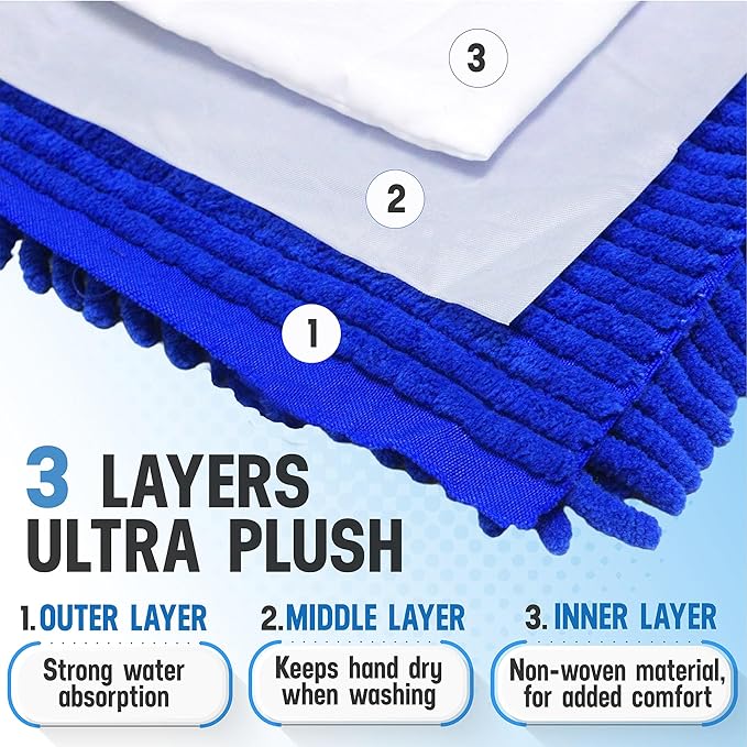 Ultra Plush Microfiber Car Wash Mitt - Scratch-Free, Lint-Free, Extra Absorbent, Machine Washable - Detailing Chenille Cleaning Mitt Perfect for Cars, Trucks, Motorcycles, and Household Surfaces