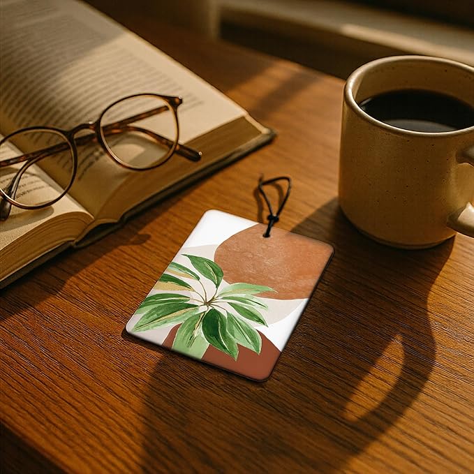 Boho Modern Botanical Car Air Freshener 4 Pcs, Minimalist Terracotta Tropical Plant Leaves Air Freshener Hanging for Cars Books Closet Drawer, Girly Car Accessories for Women