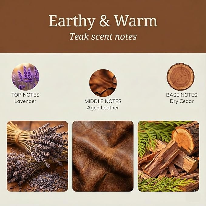 Wood Car Air Freshener - Natural Odor Eliminator & Long Lasting Scent Diffuser for Visor Clip - Car Interior Accessories for All Vehicles (Teak Starter Kit)