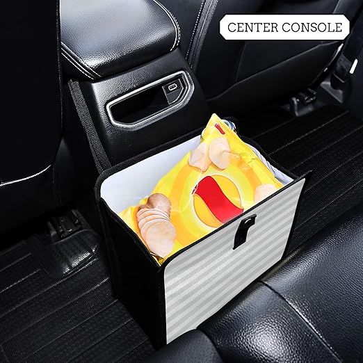 Grey Stripes Car Trash Can Foldable Hanging Waterproof Medium Automotive Garbage Cans Trash Bin Storage Bag Car Dustbin Organizer Accessories Large 11x11x5.9