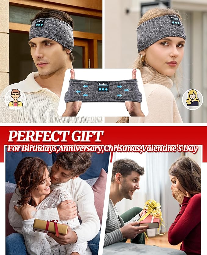 Perytong Sleep Headphones Wireless, Bluetooth Sports Headband Headphones with Ultra-Thin HD Stereo Speakers Perfect for Sleeping,Workout,Jogging,Yoga,Insomnia, Air Travel, Meditation (Grey)