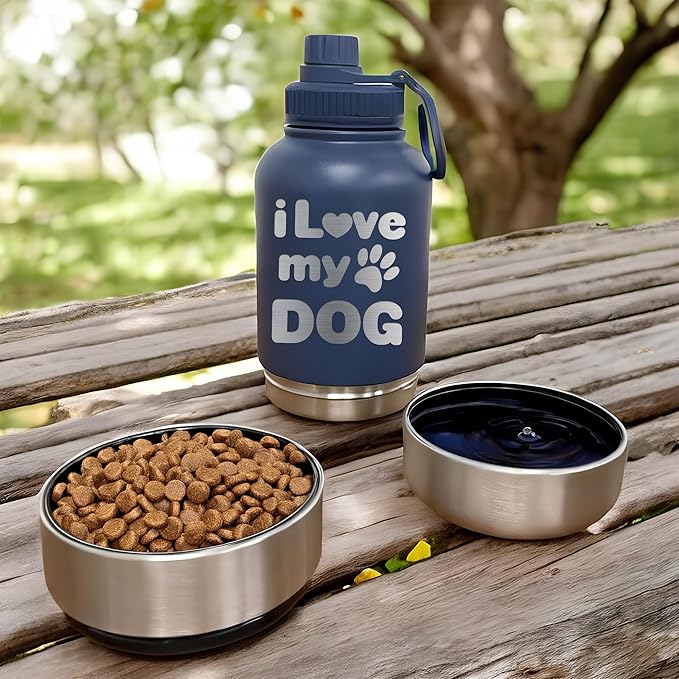 TEEAMORE I love My Water Tumbler with Bowls Personalized Stainless Steel Travel Bottle Brown