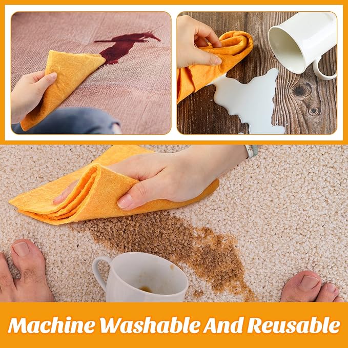 10 Pack Shammy Cloths Absorbent Cleaning Towels for Car Drying German Shammy Cloths Bulk Machine Washable Reusable Multi Purpose Orange Chamois Towels Anti Scratch for Home Cars Pet Wash