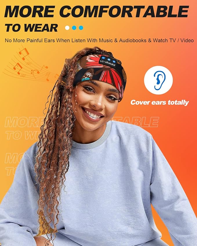 LC-dolida Sleep Headphones Headband Bluetooth 5.4, Sports Headband Earphones Wireless with Speaker Microphone USB C for Women Sleeping Gift Workout Jogging Yoga Insomnia Travel Meditation, Butterfly