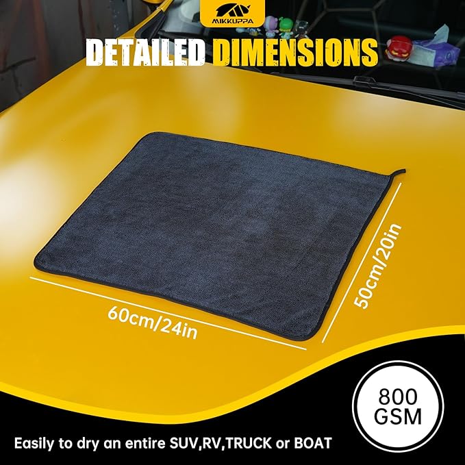 MIKKUPPA Microfiber Towels for Cars - 3-Pack Extra Large Car Drying Towel with Twisting Yarn Technique, Ultra Absorbent Scratch-Free Twisted-Loop Car Wash Towels with Interior Detailing Brush