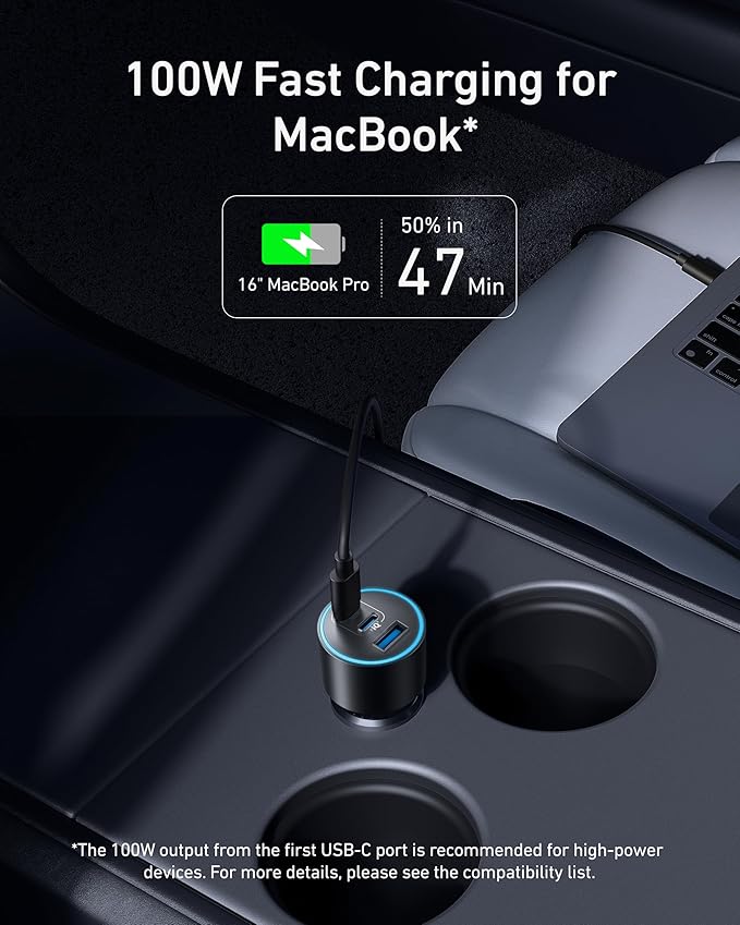 Anker iPhone 17 USB-C Car Charger, 167.5W Max 3-Port Ultra-Compact Type-C Fast Car Charger for MacBook Pro/Air, iPhone 17/16/15 Series, Samsung S24/S23, iPad Pro, AirPods and More