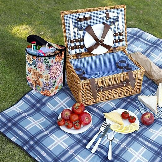 Highland Cow Car Trash Can Dahlia Dustbin Organizer Storage Bag for Most Car Van SUV Truck Sedan Auto Interior Accessory Decor Easy to Clean