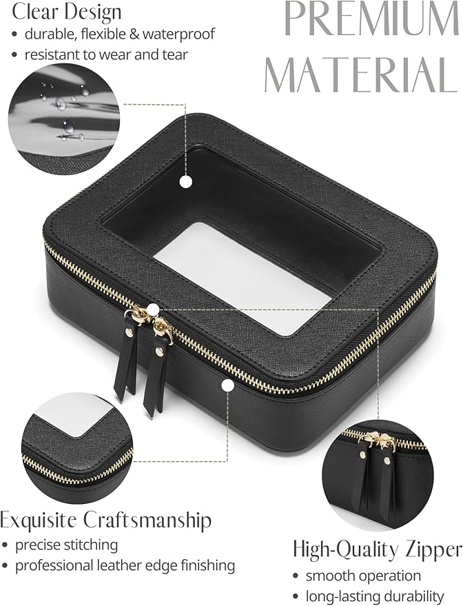 Popvibe Clear Makeup Bag Travel Cosmetic Case Transparent Toiletry Bag with Zipper, Portable Make Up Organizer Traveling Compact Car Bag for Essentials