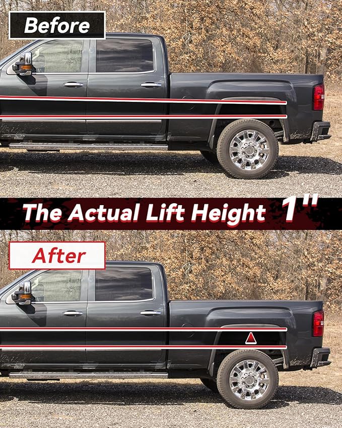 1" Leveling Lift Block Kit for 1999-2023 Silverado Sierra 1500 2WD 4WD, 1 inch Rear Black Leveling Lift Block Kit Extended Square U-Bolts