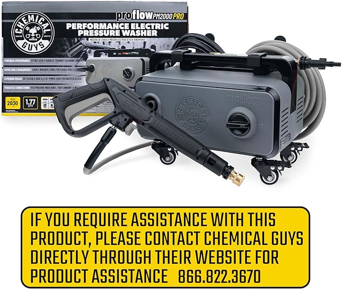 Chemical Guys Electric Pressure Washer PM2000 PRO – 2030 PSI, 1.77 GPM, 25’ Flex Hose, Compact Design, 360° Casters, Standard Connections, Cable Storage – EQP411