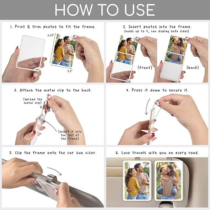 (Set 2) Car Visor Photo Clip Car Gifts for Boyfriend, Husband, Valentines Day Gifts Sun Visor Clip Photo Frame Picture Holder, Drive Safe I Love You Magnet Acrylic Sunvisor for Couple, Men, Women