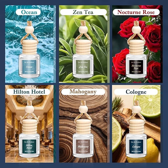 Premium Car Air Freshener, 6 Pack Deep Luxury Scent Essential Oil Diffuser, Long Lasting Fragrance Interior Decor Unisex,Hanging Aroma Diffuser Executive Business Car Accessories Mens Gifts