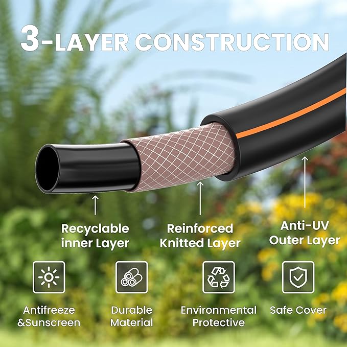 Giraffe Tools Garden Hose 10ft x 5/8'', Short Water Hose Heavy Duty, Lightweight, Flexible Hybrid Hose with Swivel Handle, Male to Female Fittings