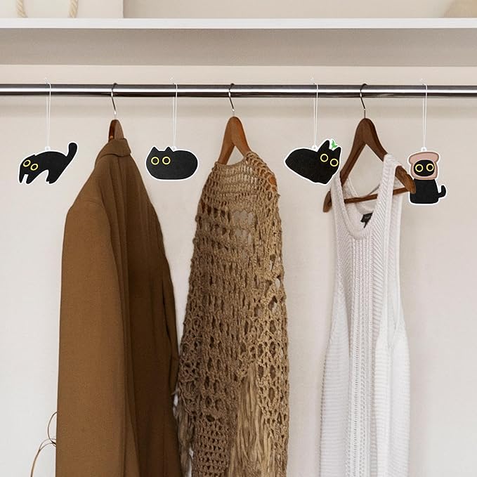 Car Air Fresheners Set - 6Pcs Cute Black Cat Freshener Hanging Ornaments Refresh Air Fragrant Pendant Essential Gift For Car Accessories Decoration Interior Home Household Long-Lasting Scent