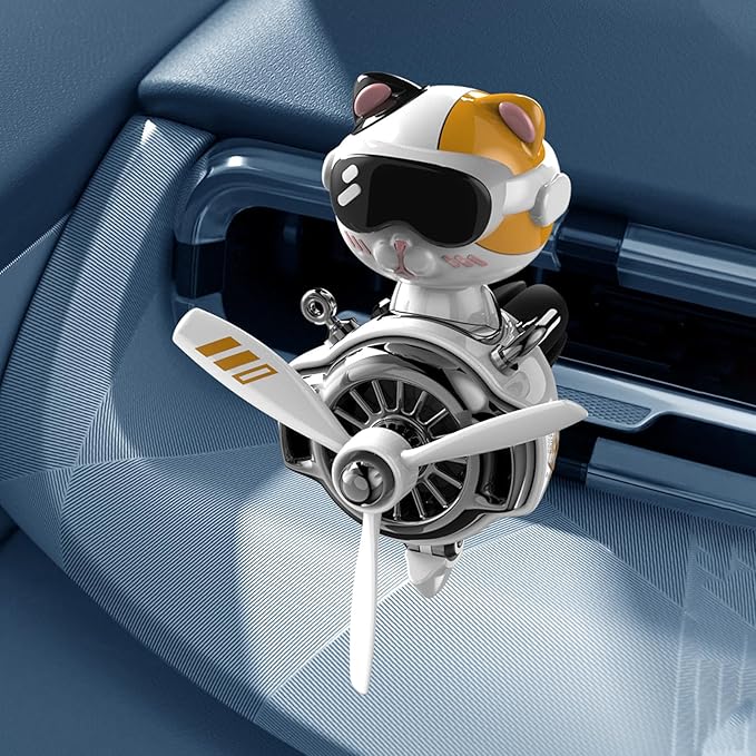 Car Air Freshener, Cute Cat Vent Clip Automotive Air Outlet Fan Diffuser, Car Interiors Vent Decoration (Shake Head Style - Cat, Ocean Scent, White)