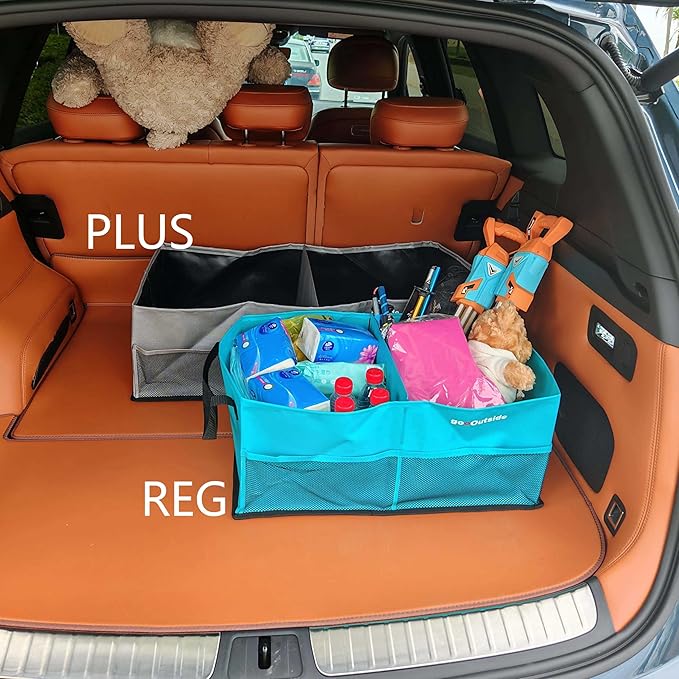 Collapsible Waterproof Car Trunk Organizer, Soft PVC Storage Bin with Rugged PVC-Coated Fabric for SUV & Truck (Stone Gray REG)