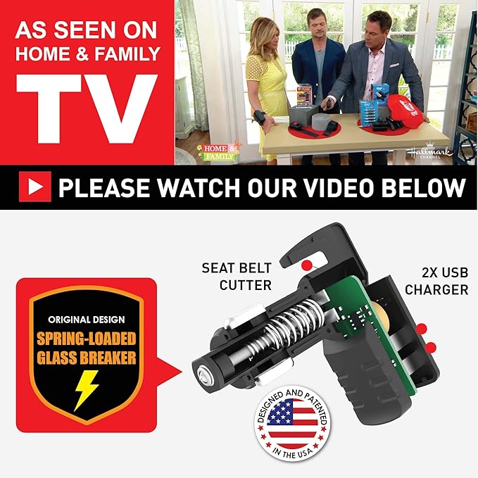 Ztylus Stinger Car Emergency Tool, Spring-Loaded Window Breaker, Car Safety Hammer, Seatbelt Cutter and Window Glass breaker, Car Escape Tool, USB Car Charger, 2 USB Ports Max 2.4A (2 pcs Black Combo)