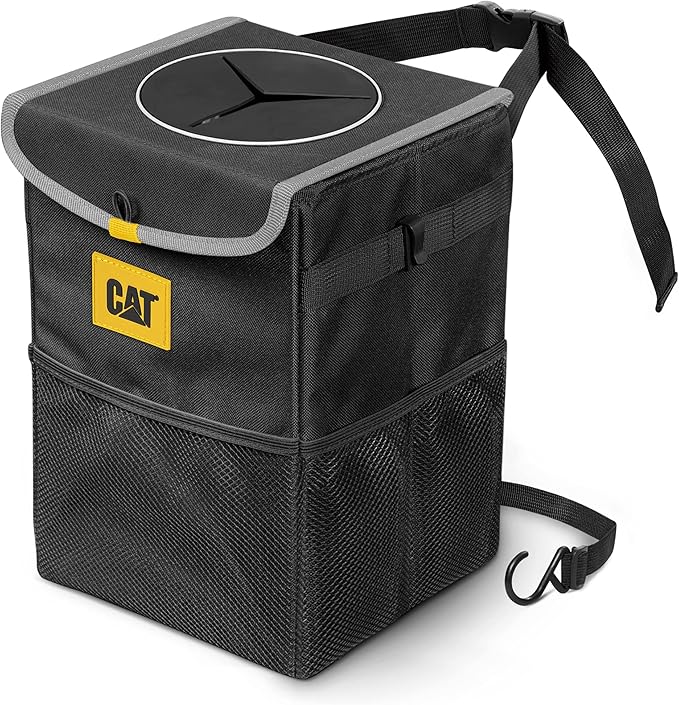 CAT® Car Trash Can & Ice Cooler – 2.4 Gallon Hanging Organizer with Anti-Spill Lid, Leak-Proof Waterproof Liner, Multi-Use Vehicle Bin for Cars, Trucks, SUVs – Heavy-Duty Travel Accessory