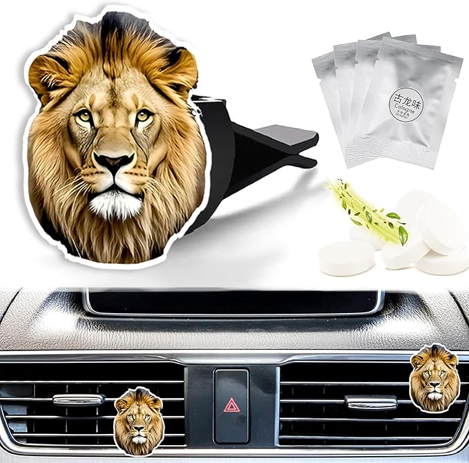 Cute Car Air Freshener Clips Lion Car Vent Clip Lion Cars Scents Cologne Air Conditioner Clip Auto Vent Interior Decoration Cars Accessories Lions Loves Gifts for Men Women