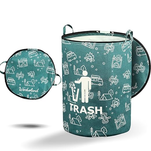 1 Pcs 30 Gallon Collapsible Trash Can Portable Waterproof Reusable with Zippered Lid for RV's, Camping, Recycling, Yard Waste, Leaf Bag, Children Toy Bin (Trash)