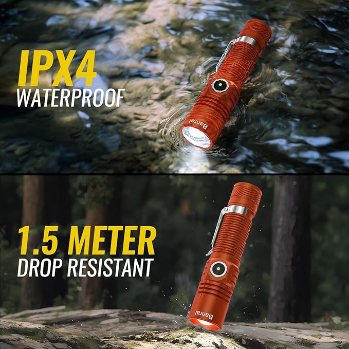 Rechargeable Tactical Flashlights, High Lumens Small Mini USB-C LED Flashlight, Compact EDC Flash Light, 4 Modes&Memory Function, Waterproof Pocket Lights for Home,Camping,Emergency (1, Orange)